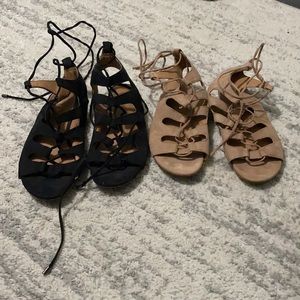 Black and beige gladiator sandals